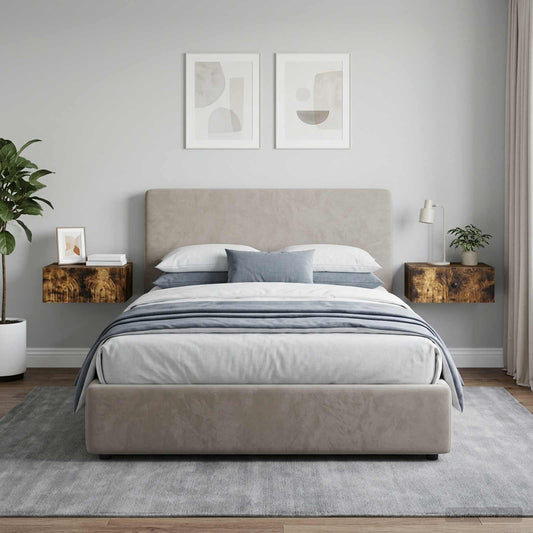 Mobiletto da notte a muro 2 pz Rovere Fumo 49 x 34,5 x 20 cm