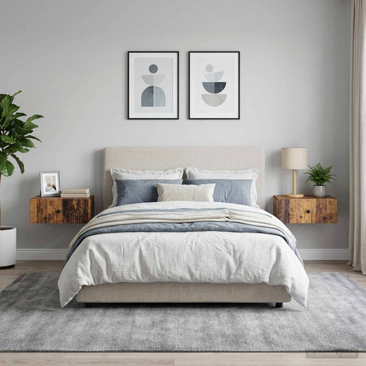 Mobiletto da notte a muro 2 pz Legno antico 49 x 34,5 x 20 cm