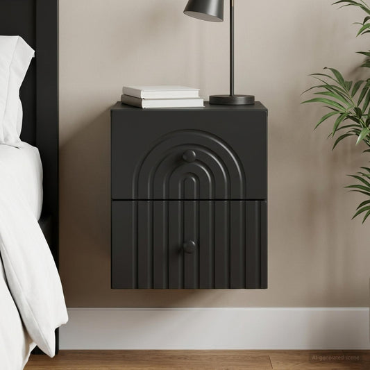 Mobiletto da notte a muro con cassetto Nero 33 x 34,5 x 40 cm