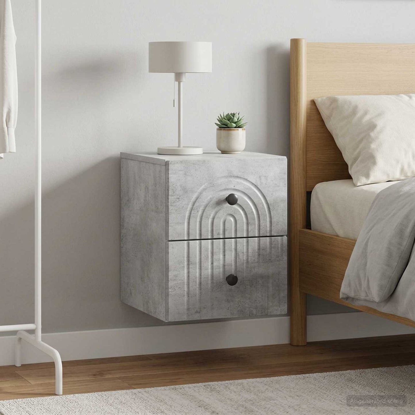 Mobiletto da notte a muro con cassetto 2 pcs Grigio Cemento