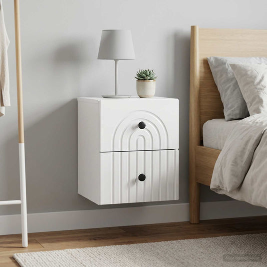 Mobiletto da notte a muro 2 pz Bianco Lucido 33 x 34,5 x 40 cm