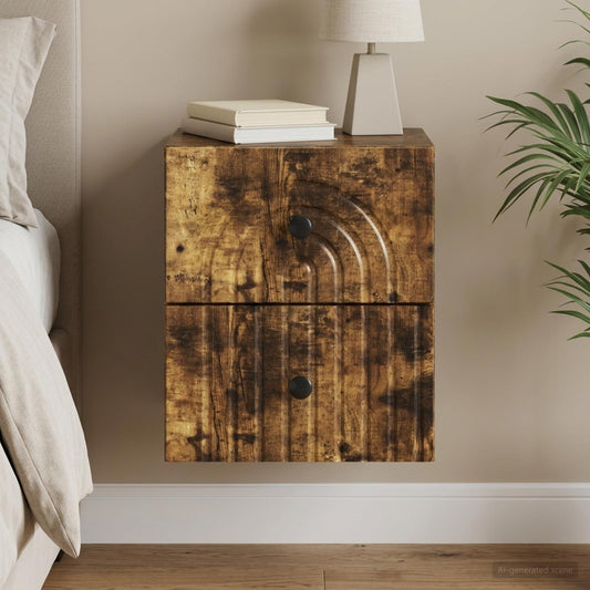 Mobiletto da notte a muro Rovere Fumo 33 x 34,5 x 40 cm