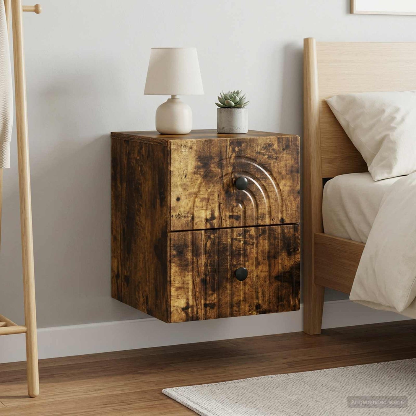 Mobiletto da notte a muro 2 pcs Rovere Fumo 33 x 34,5 x 40 cm