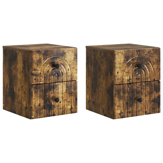 Mobiletto da notte a muro 2 pcs Rovere Fumo 33 x 34,5 x 40 cm