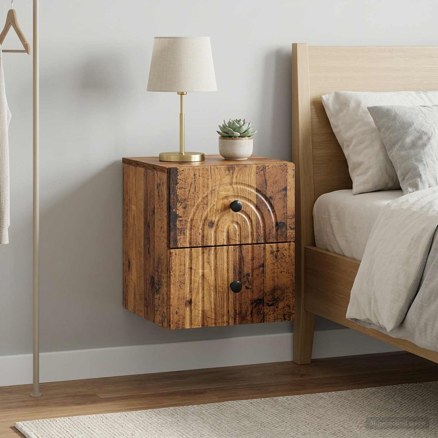 Mobiletto da notte a muro 2 pcs Legno antico 33 x 34,5 x 40 cm