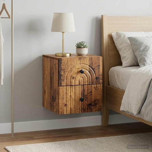 Mobiletto da notte a muro 2 pz Legno antico 33 x 34,5 x 40 cm