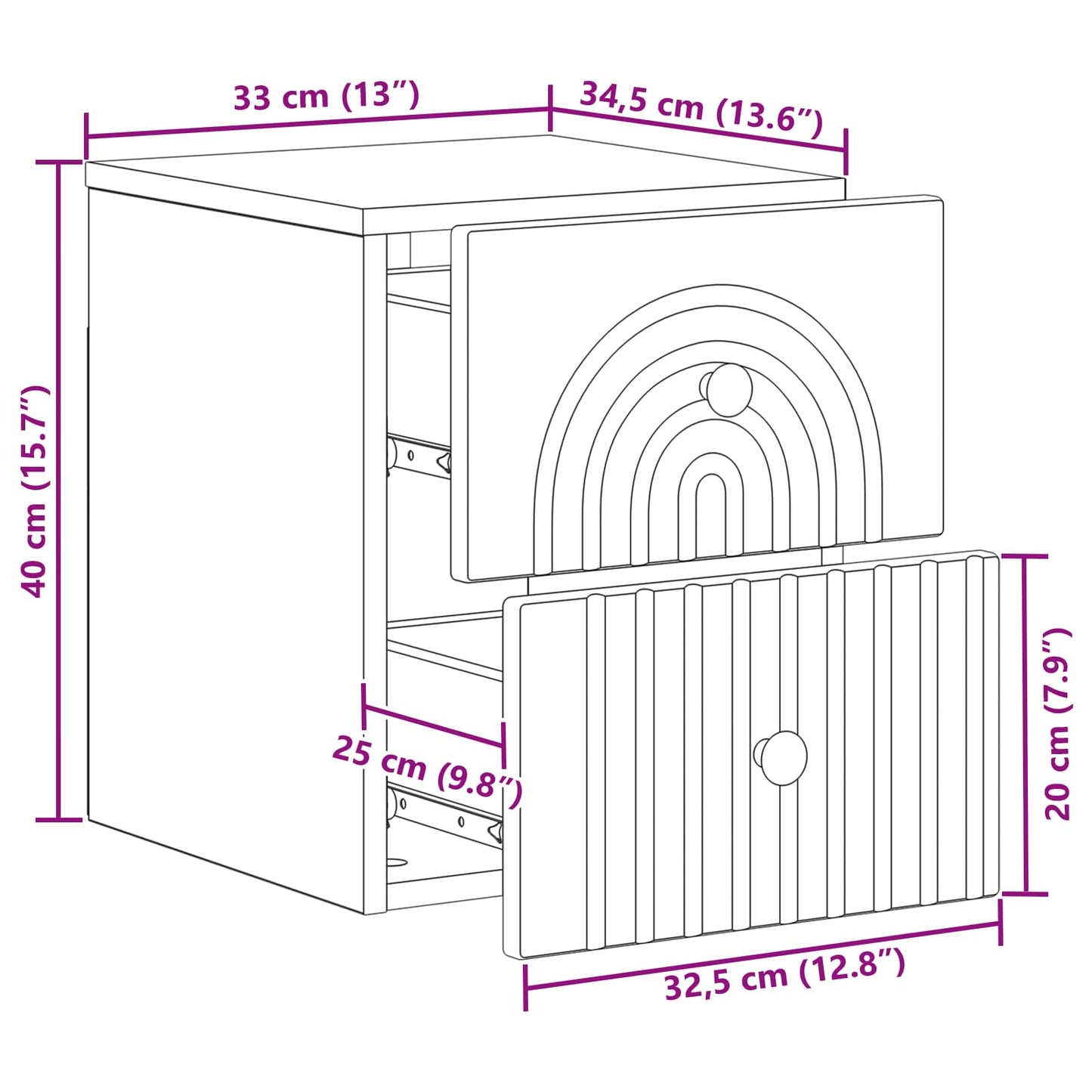 Mobiletto da notte a muro 2 pcs Legno antico 33 x 34,5 x 40 cm | homemem39