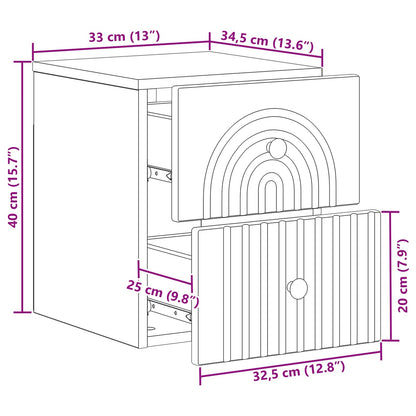 Mobiletto da notte a muro 2 pcs Legno antico 33 x 34,5 x 40 cm | homemem39
