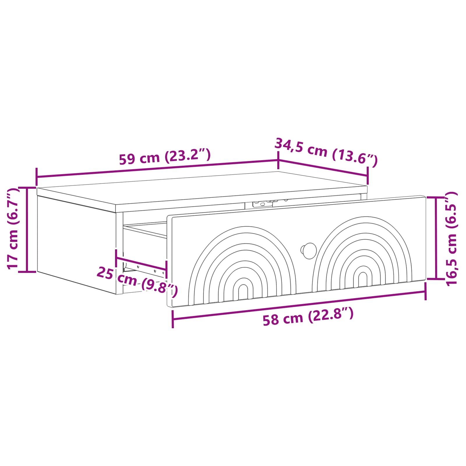 Tavolino da Parete Laterale Rovere Fumo 59 x 34,5 x 17 cm | homemem39