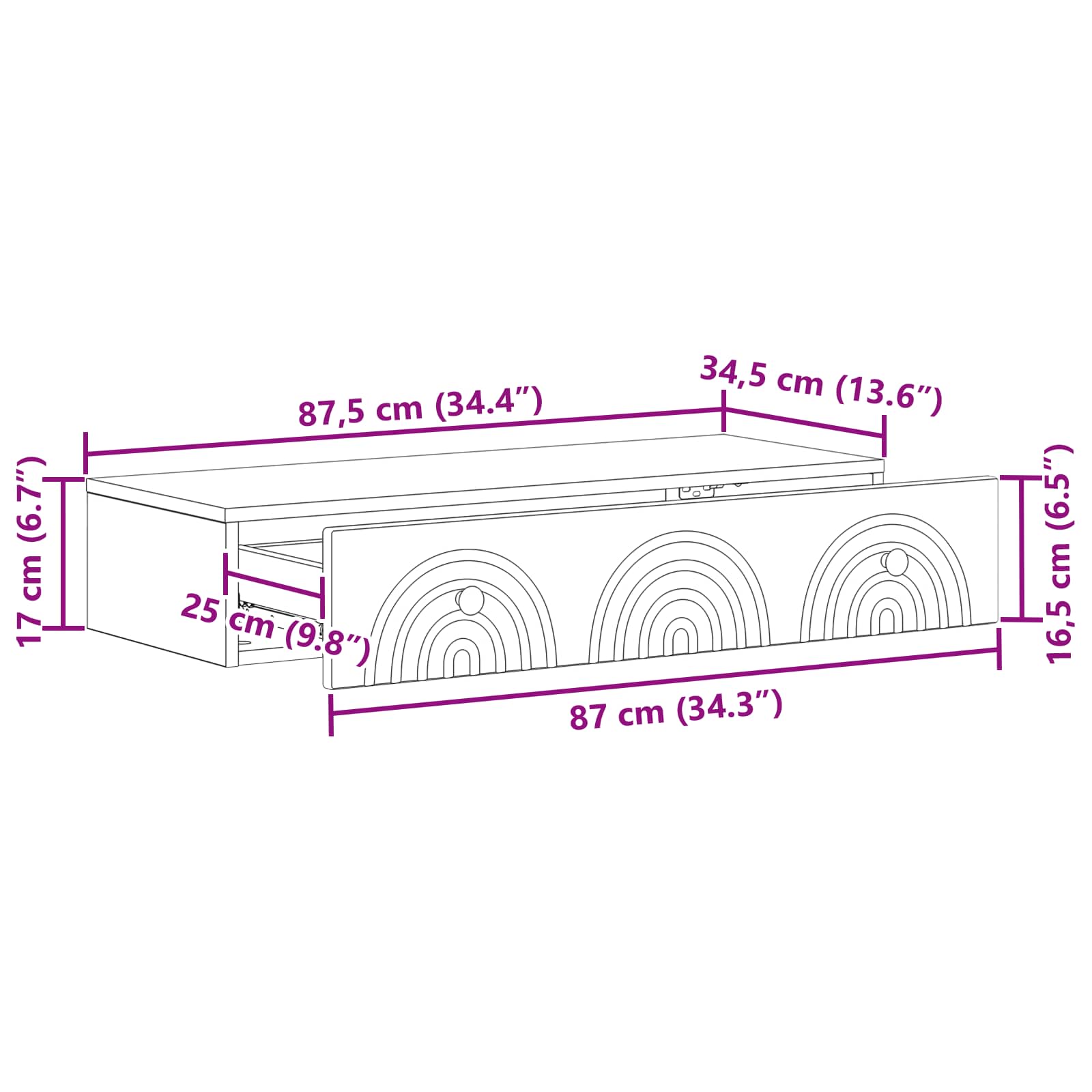 Tavolino da Parete Laterale Grigio Cemento 87,5 x 34,5 x 17 cm | homemem39
