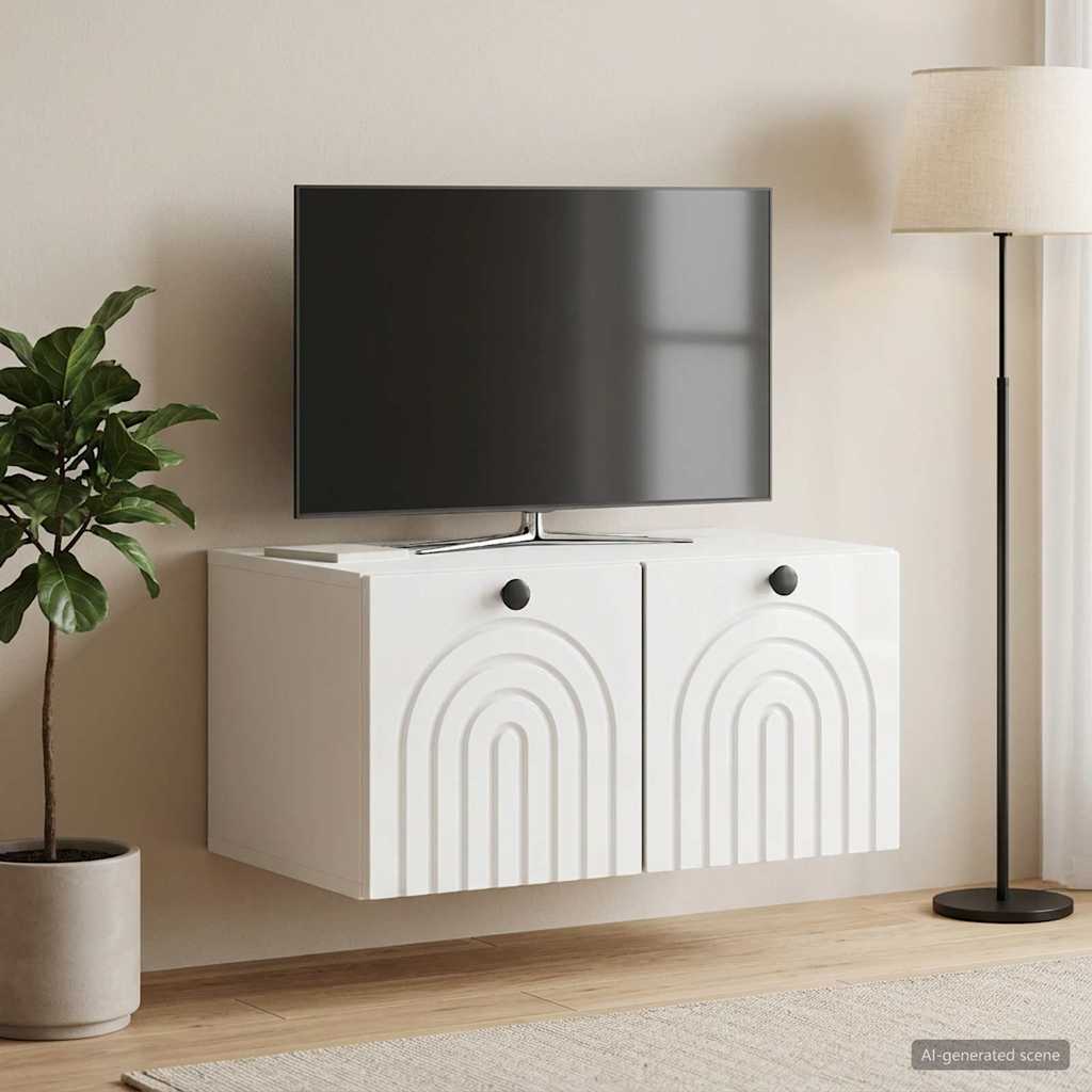 Mobile Porta TV da Muro Bianco Lucido 59,5 x 41 x 30 cm