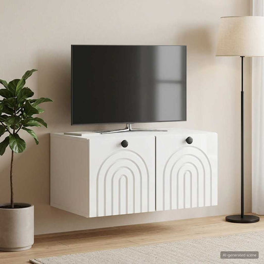 Mobile Porta TV da Muro Bianco Lucido 59,5 x 41 x 30 cm