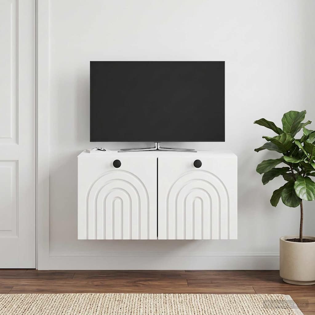 Mobile Porta TV da Muro Bianco Lucido 59,5 x 41 x 30 cm