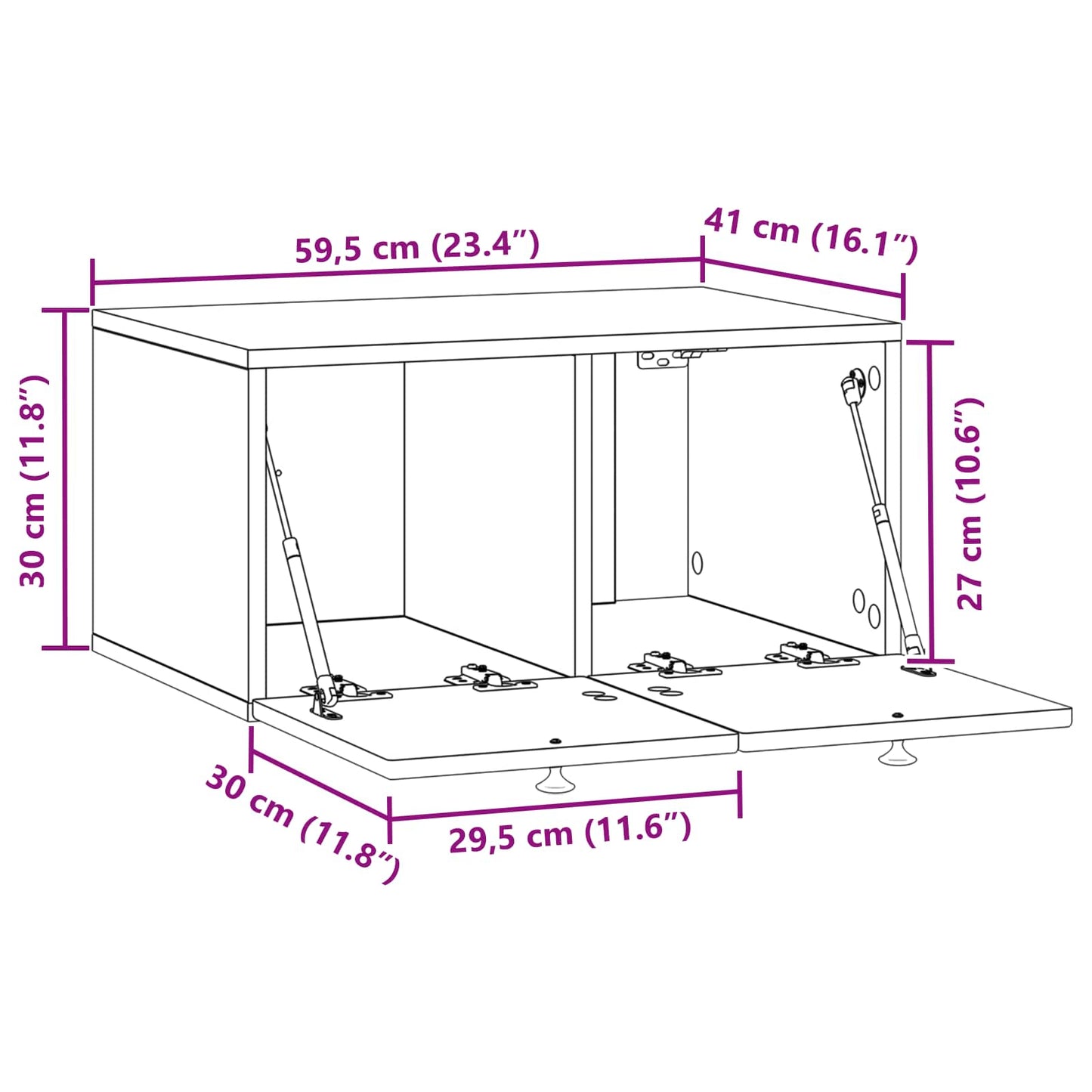 Mobile Porta TV da Muro Legno antico 59,5 x 41 x 30 cm