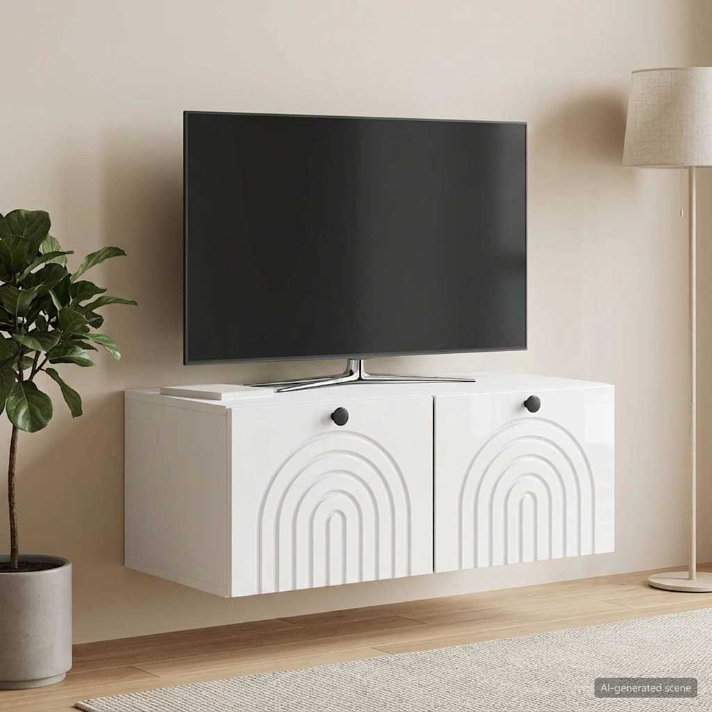 Mobile Porta TV da Muro Bianco Lucido 78,5 x 41 x 30 cm