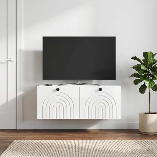 Mobile Porta TV da Muro Bianco Lucido 78,5 x 41 x 30 cm - homemem39