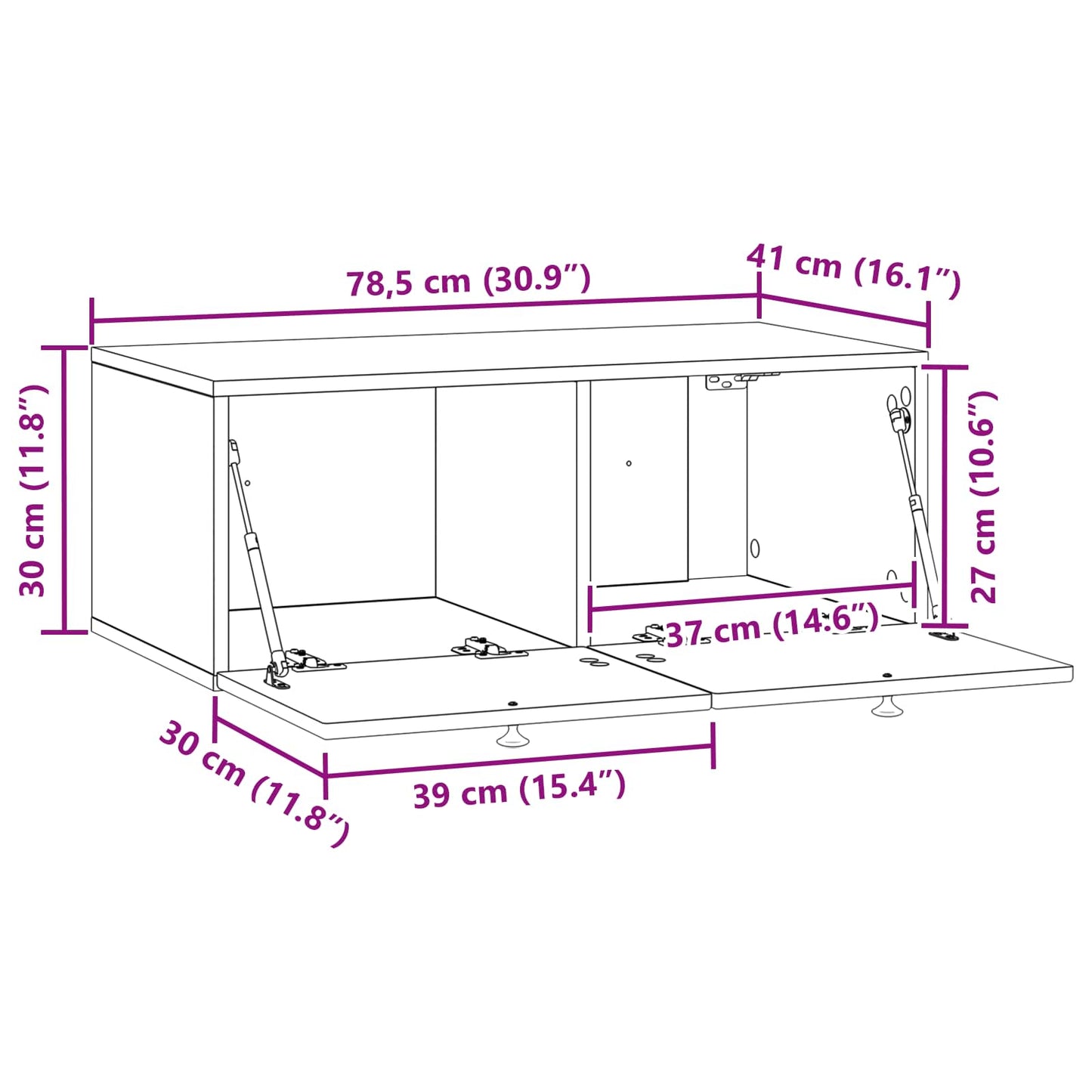 Mobile Porta TV da Muro Rovere Artigianale 78,5 x 41 x 30 cm