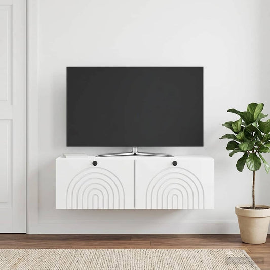 Mobile Porta TV da Muro Bianco Lucido 98 x 41 x 30 cm