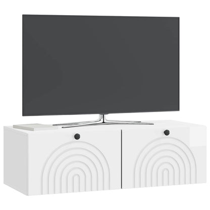 Mobile Porta TV da Muro Bianco Lucido 98 x 41 x 30 cm