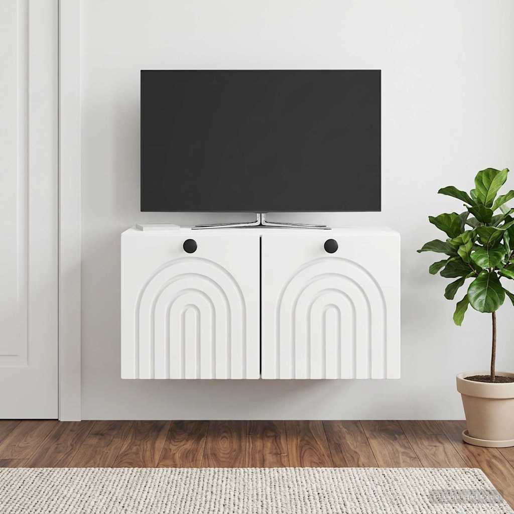 Mobile Porta TV da Muro Bianco Lucido 59,5 x 31 x 30 cm