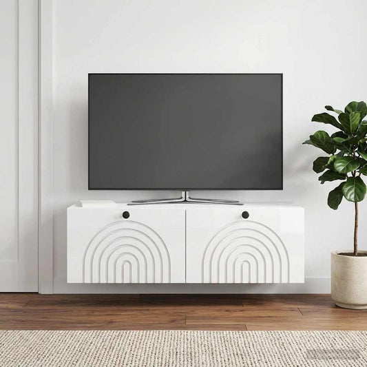 Mobile Porta TV da Muro Bianco Lucido 98 x 31 x 30 cm