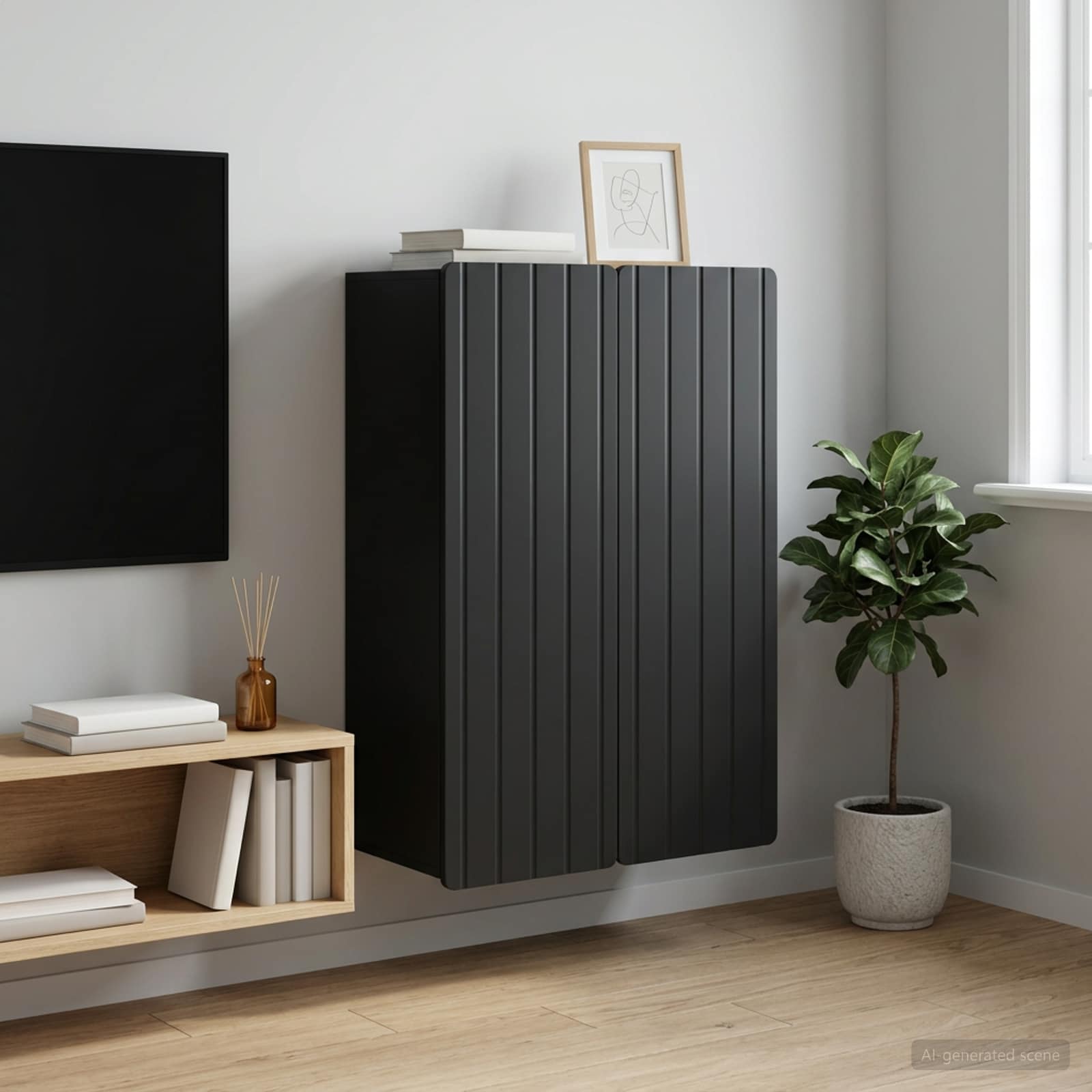 Mobiletto a muro Nero 66 x 34,5 x 92 cm Legno ingegnerizzato | homemem39