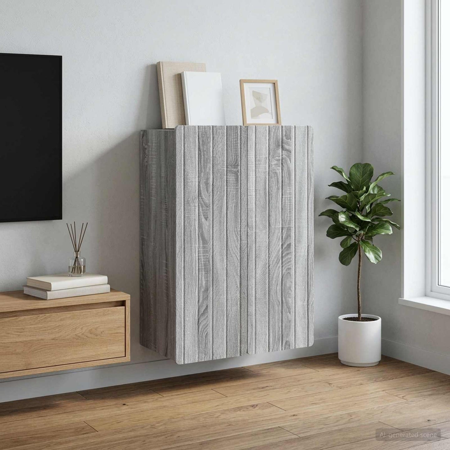 Mobiletto a muro Sonoma grigio 66 x 34,5 x 92 cm