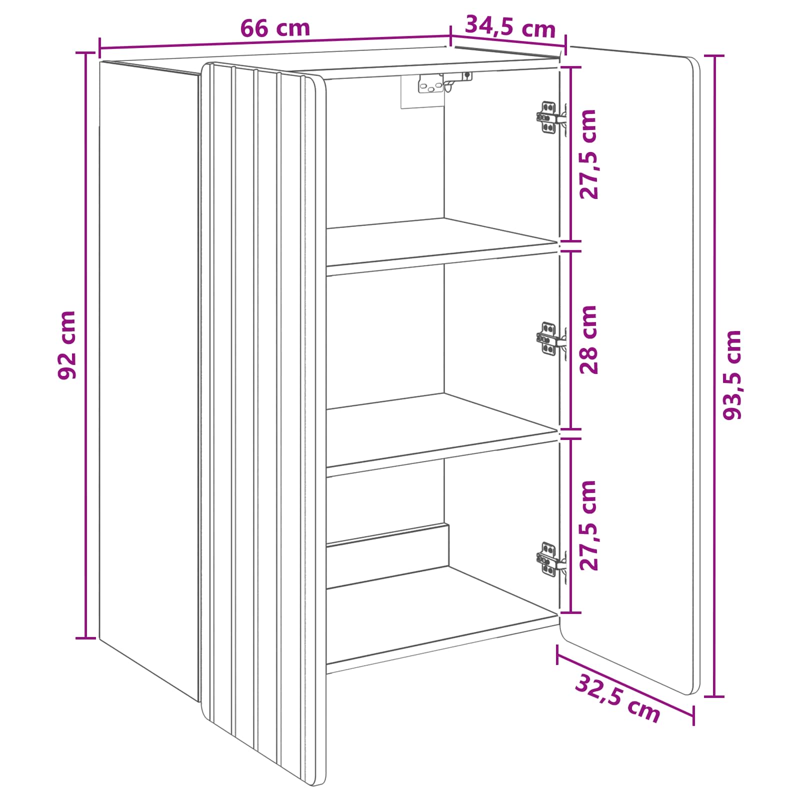 Mobiletto a muro Sonoma grigio 66 x 34,5 x 92 cm | homemem39