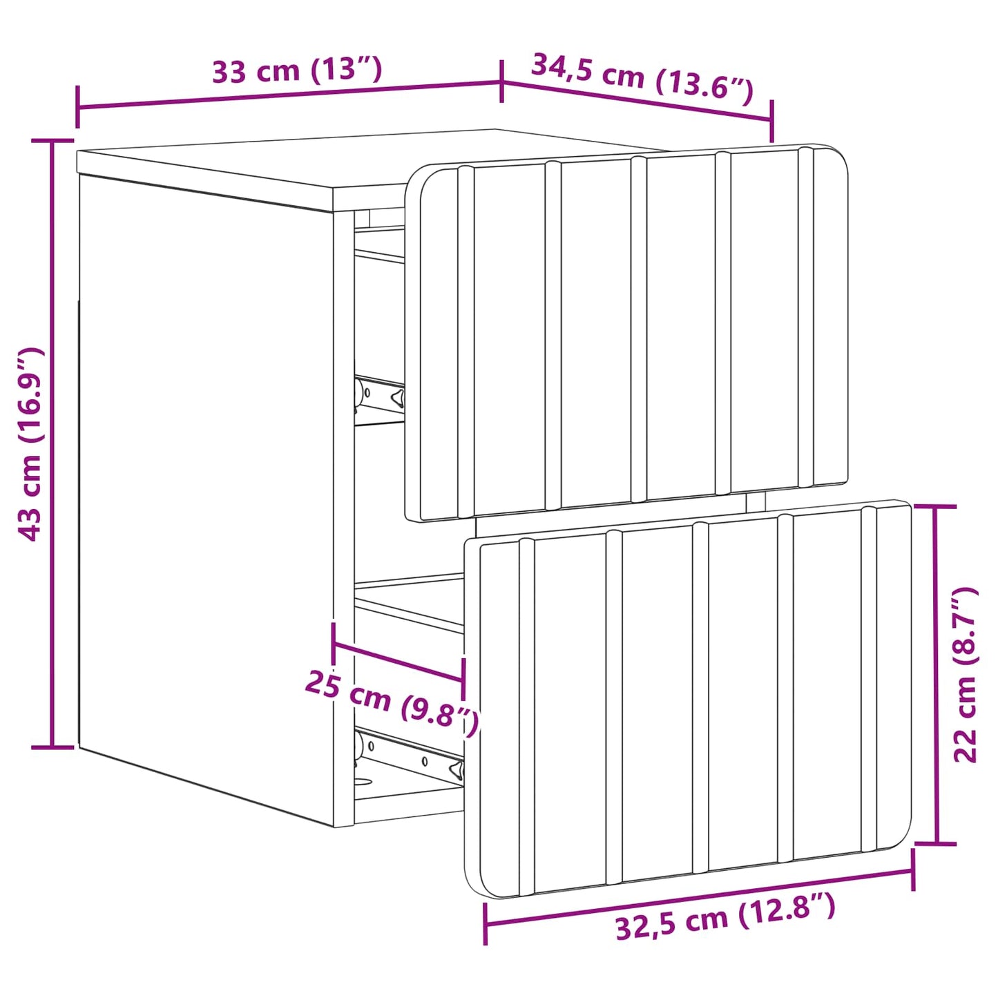 Mobiletto da notte a muro con cassetto Bianco 33 x 34,5 x 43 cm | homemem39