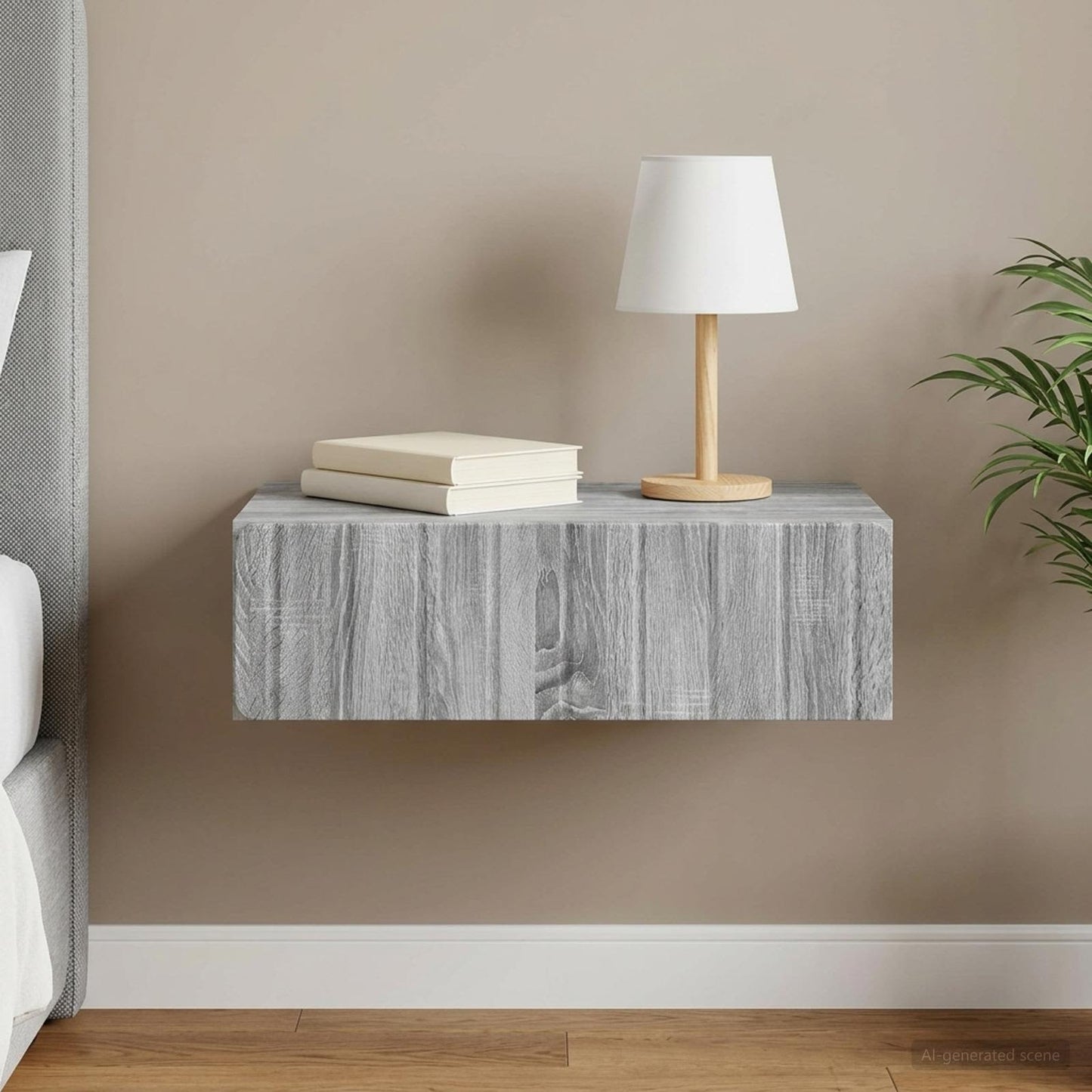 Tavolino da Parete Laterale Grigio Sonoma 59 x 34,5 x 17 cm