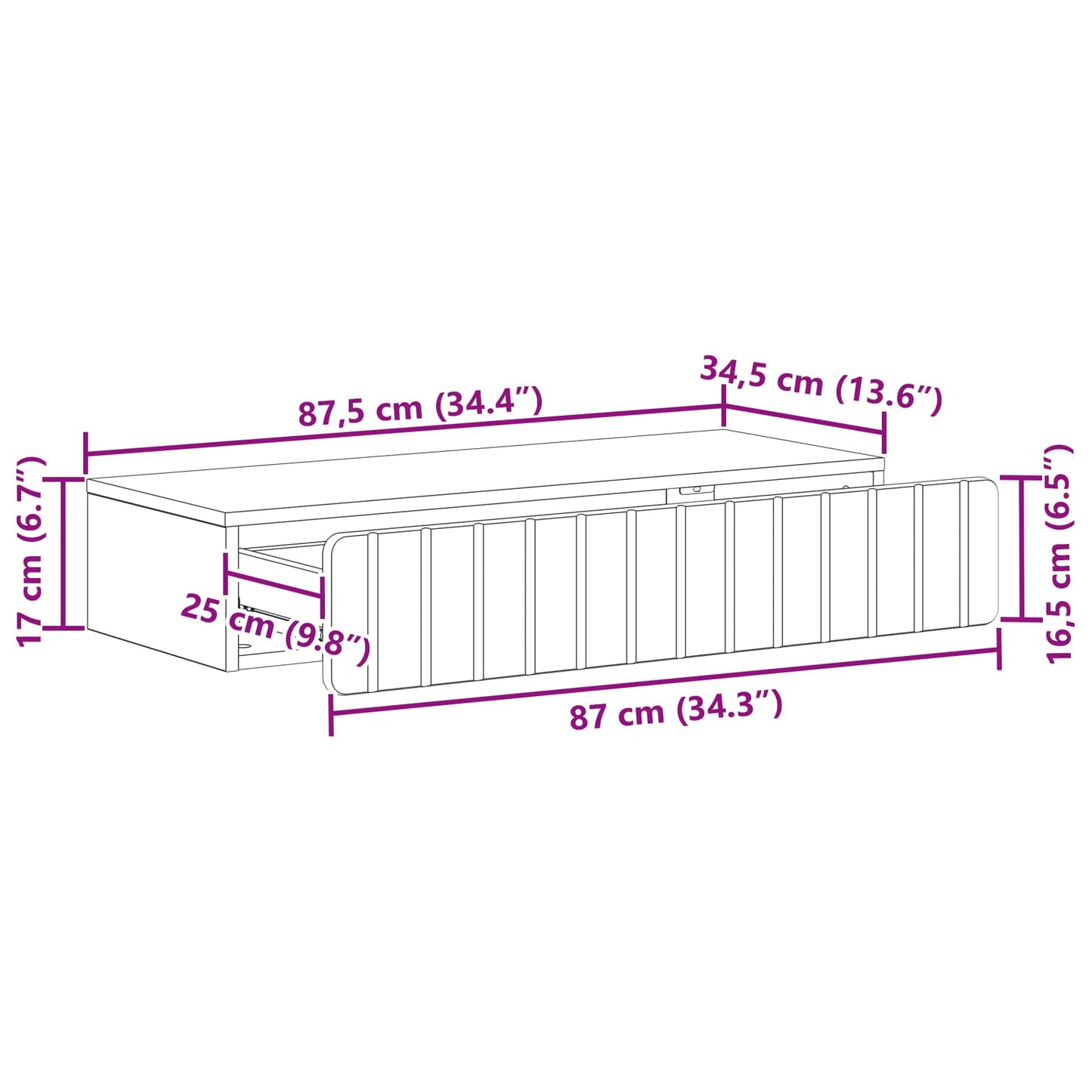 Tavolino da Parete Laterale Bianco 87,5 x 34,5 x 17 cm | homemem39