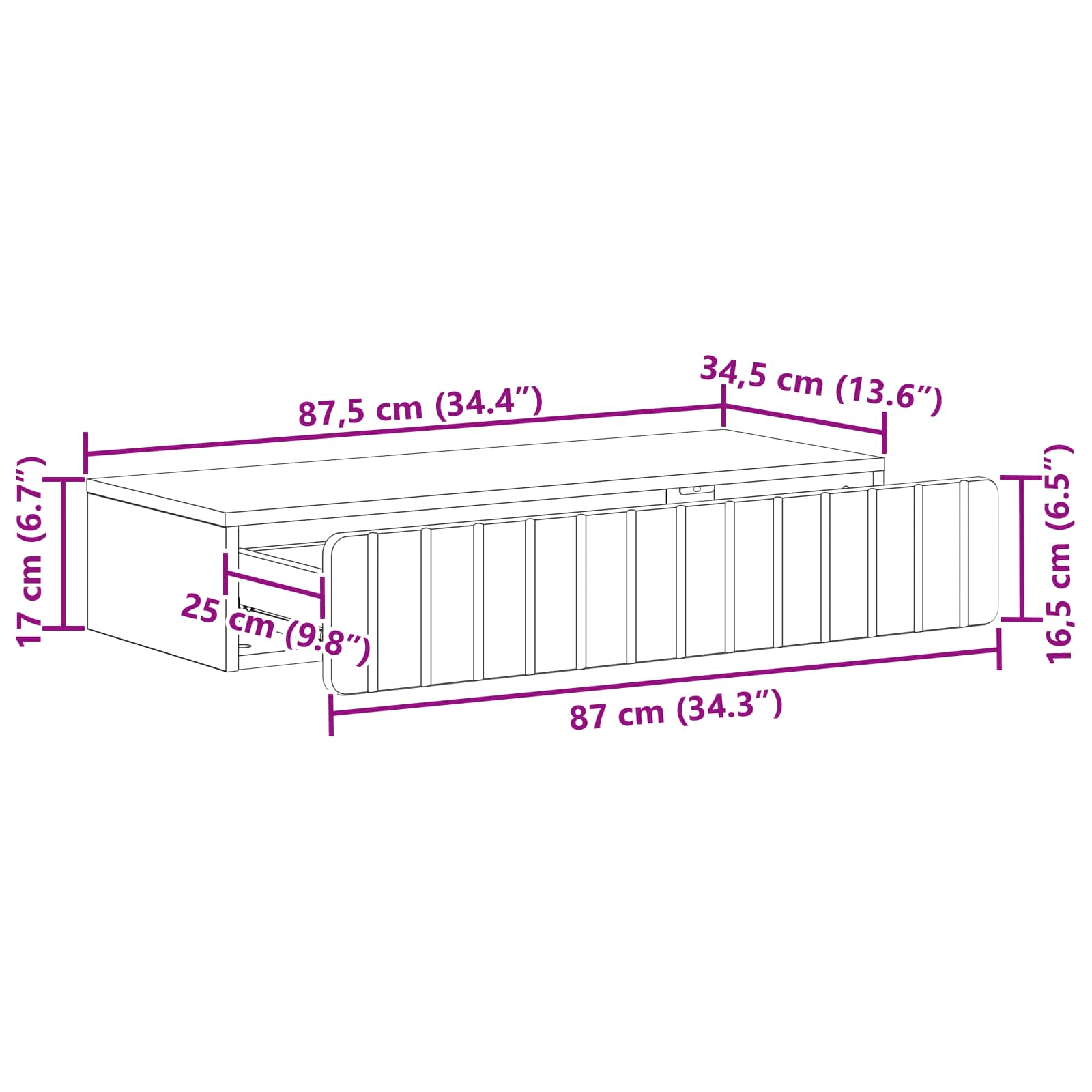Tavolino da Parete Laterale Bianco Lucido 87,5 x 34,5 x 17 cm | homemem39