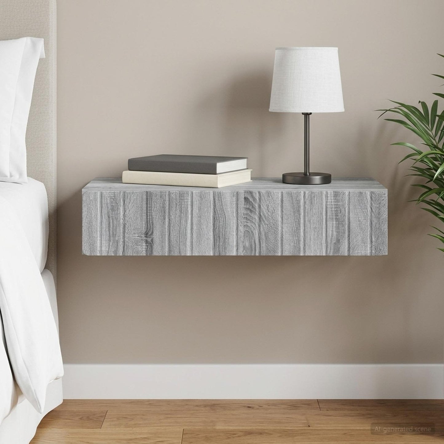 Tavolino da Parete Laterale Grigio Sonoma 87,5 x 34,5 x 17 cm