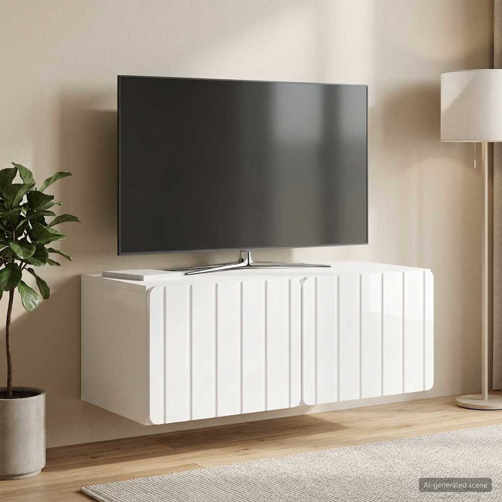 Mobile Porta TV da Muro Bianco Lucido 78,5 x 41 x 30 cm