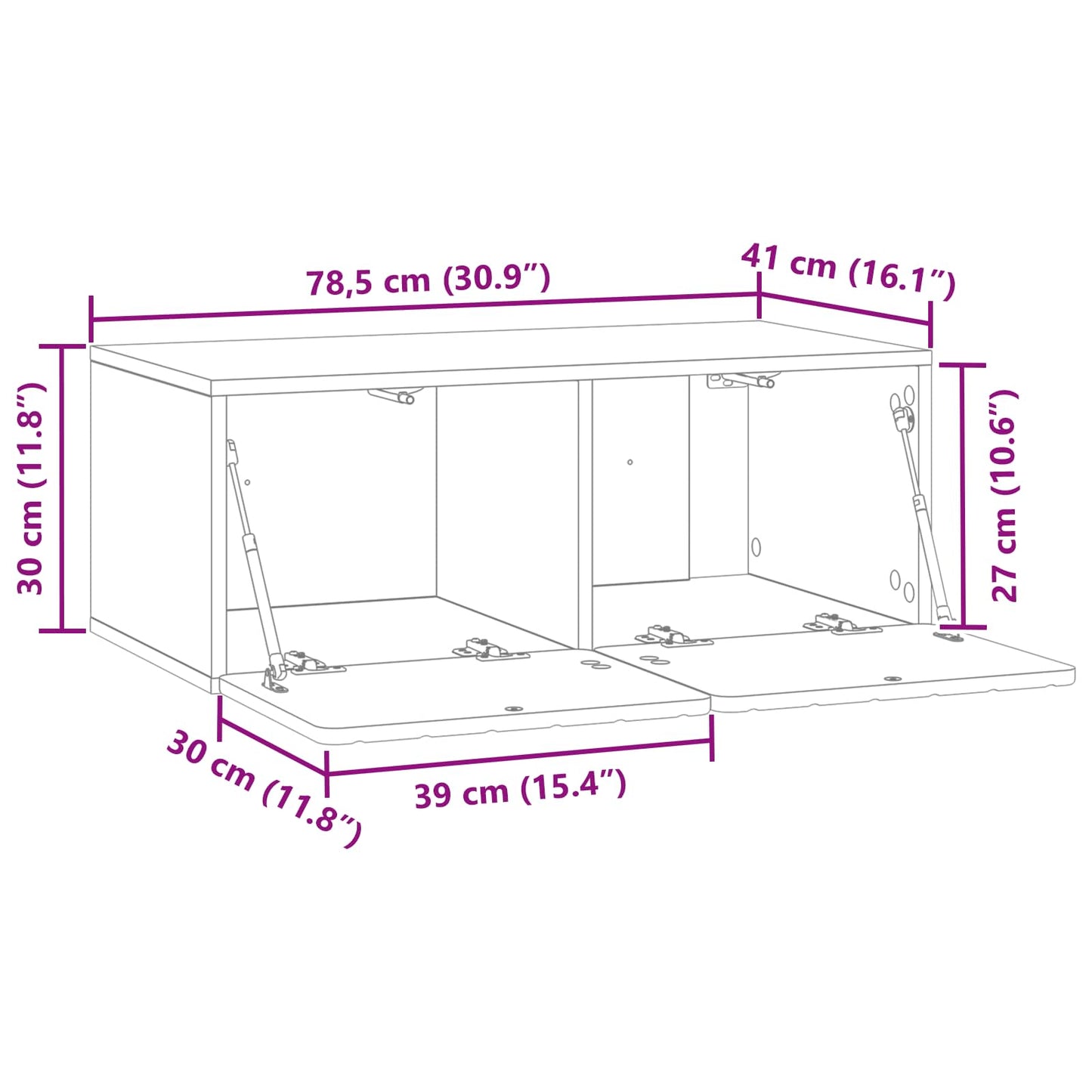 Mobile Porta TV da Muro Rovere Fumo 78,5 x 41 x 30 cm | homemem39