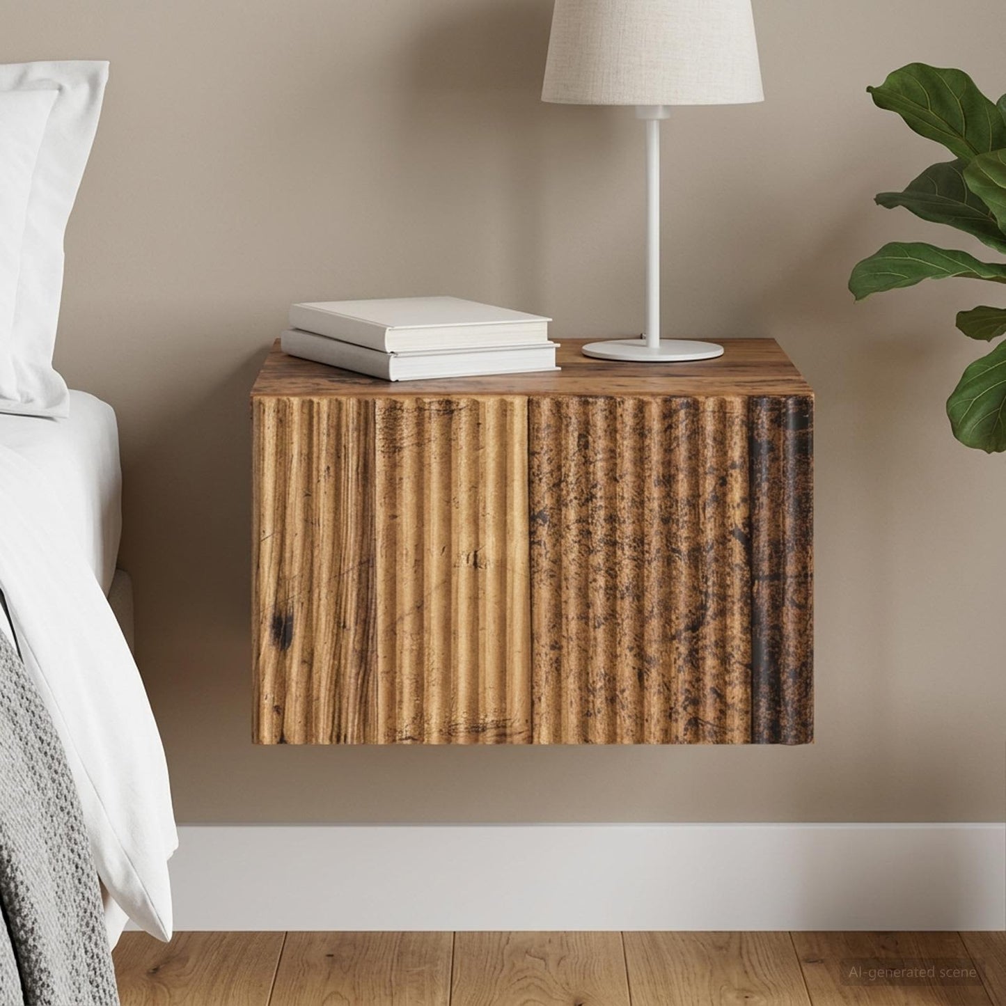 Mobiletto da notte a muro Legno antico 33 x 34,5 x 20 cm