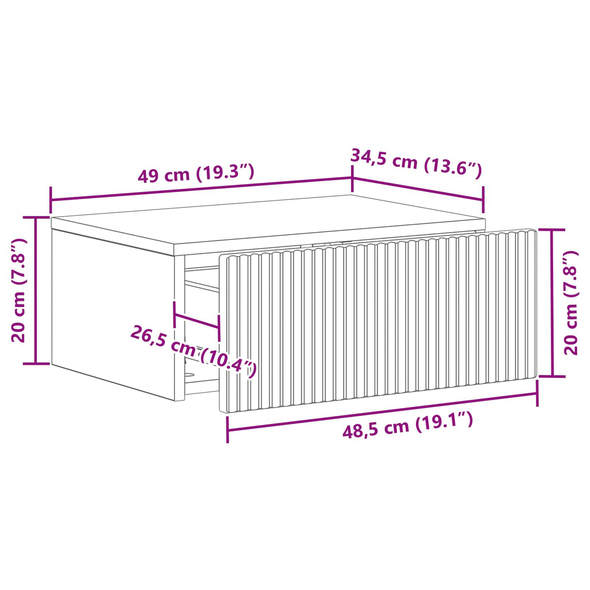 Mobiletto da notte a muro con cassetto Bianco 49 x 34,5 x 20 cm | homemem39
