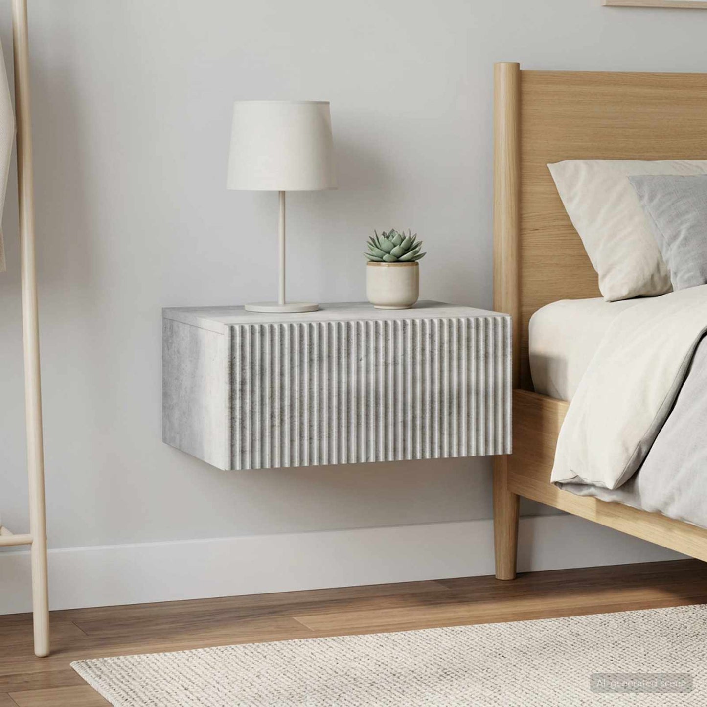 Mobiletto da notte a muro con cassetto 2 pcs Grigio Cemento