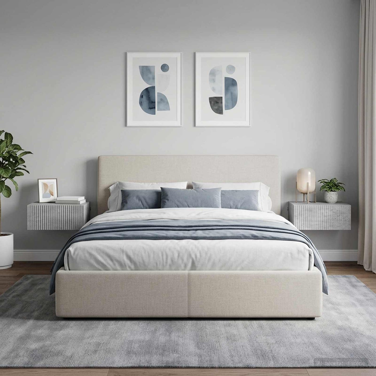 Mobiletto da notte a muro con cassetto 2 pcs Grigio Cemento
