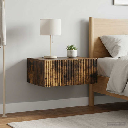 Mobiletto da notte a muro 2 pcs Rovere Fumo 49 x 34,5 x 20 cm