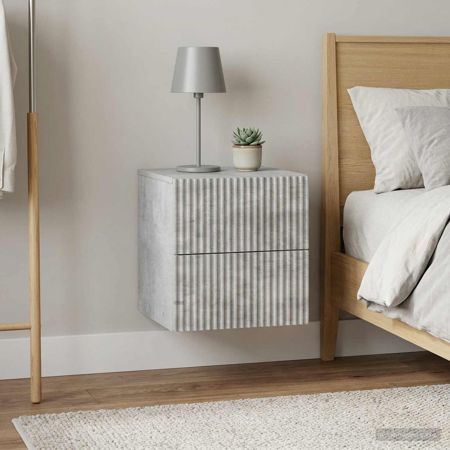 Mobiletto da notte a muro con cassetto 2 pcs Grigio Cemento