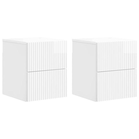 Mobiletto da notte a muro 2 pcs Bianco Lucido 33 x 34,5 x 40 cm | homemem39