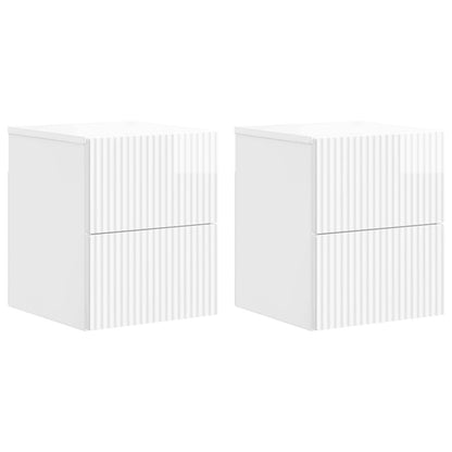 Mobiletto da notte a muro 2 pcs Bianco Lucido 33 x 34,5 x 40 cm