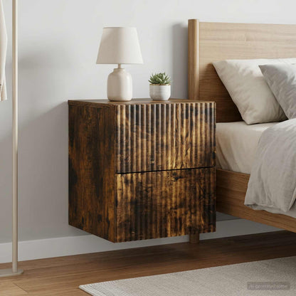 Mobiletto da notte a muro 2 pcs Rovere Fumo 33 x 34,5 x 40 cm