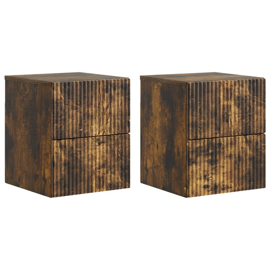 Mobiletto da notte a muro 2 pcs Rovere Fumo 33 x 34,5 x 40 cm
