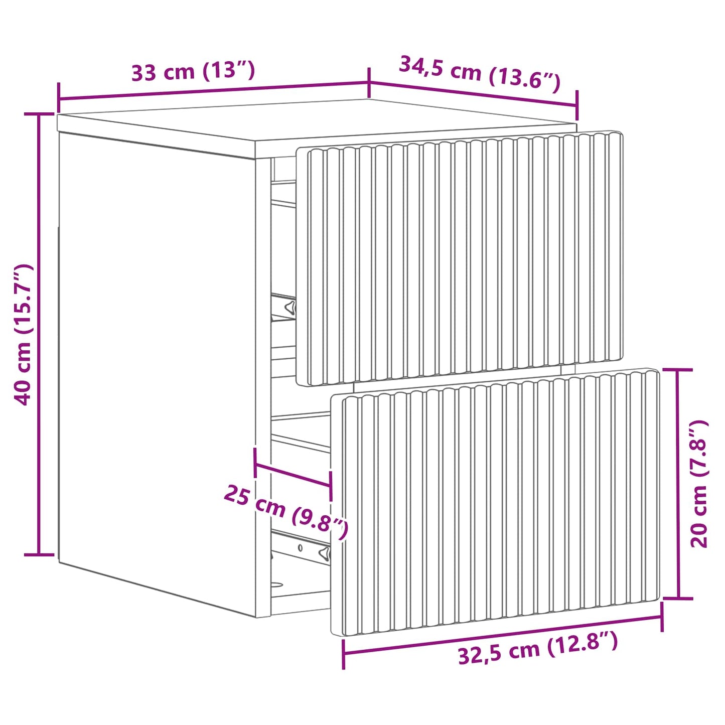 Mobiletto da notte a muro Rovere Artigianale 33 x 34,5 x 40 cm | homemem39