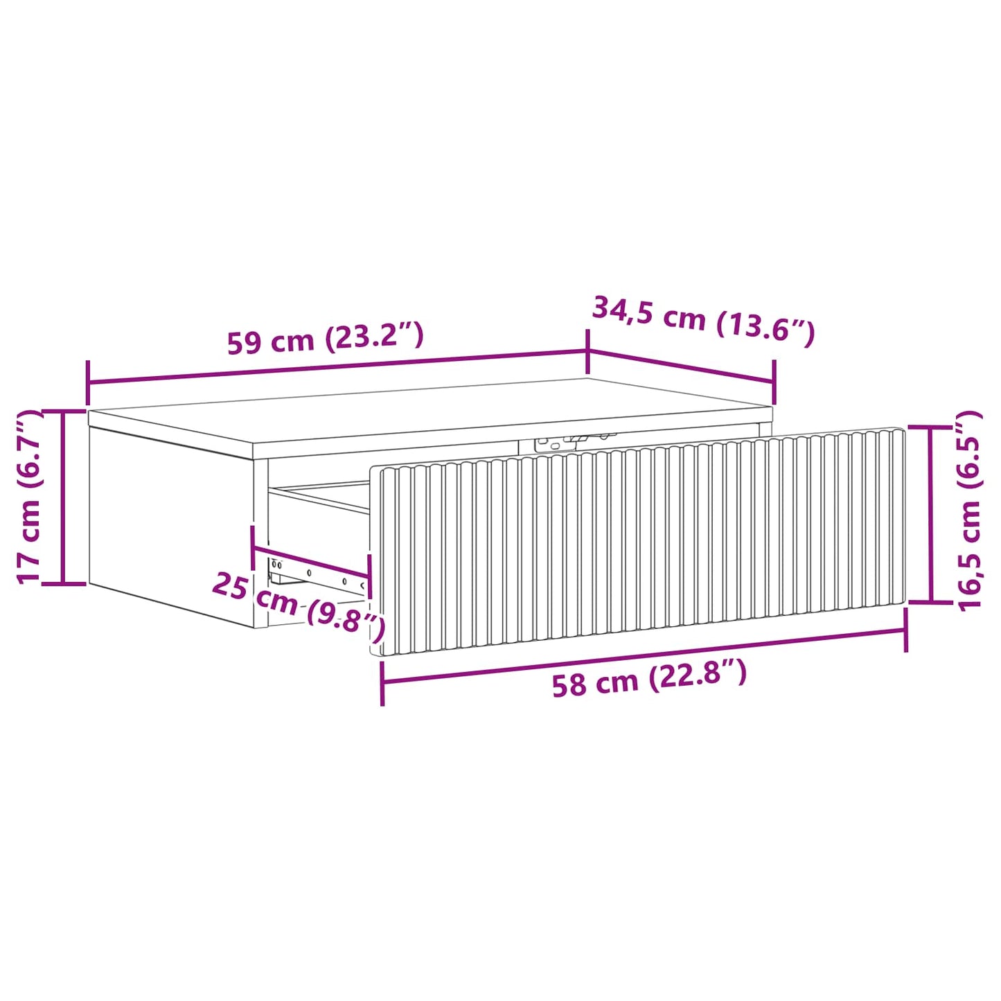 Tavolino da Parete Laterale Rovere Sonoma 59 x 34,5 x 17 cm | homemem39