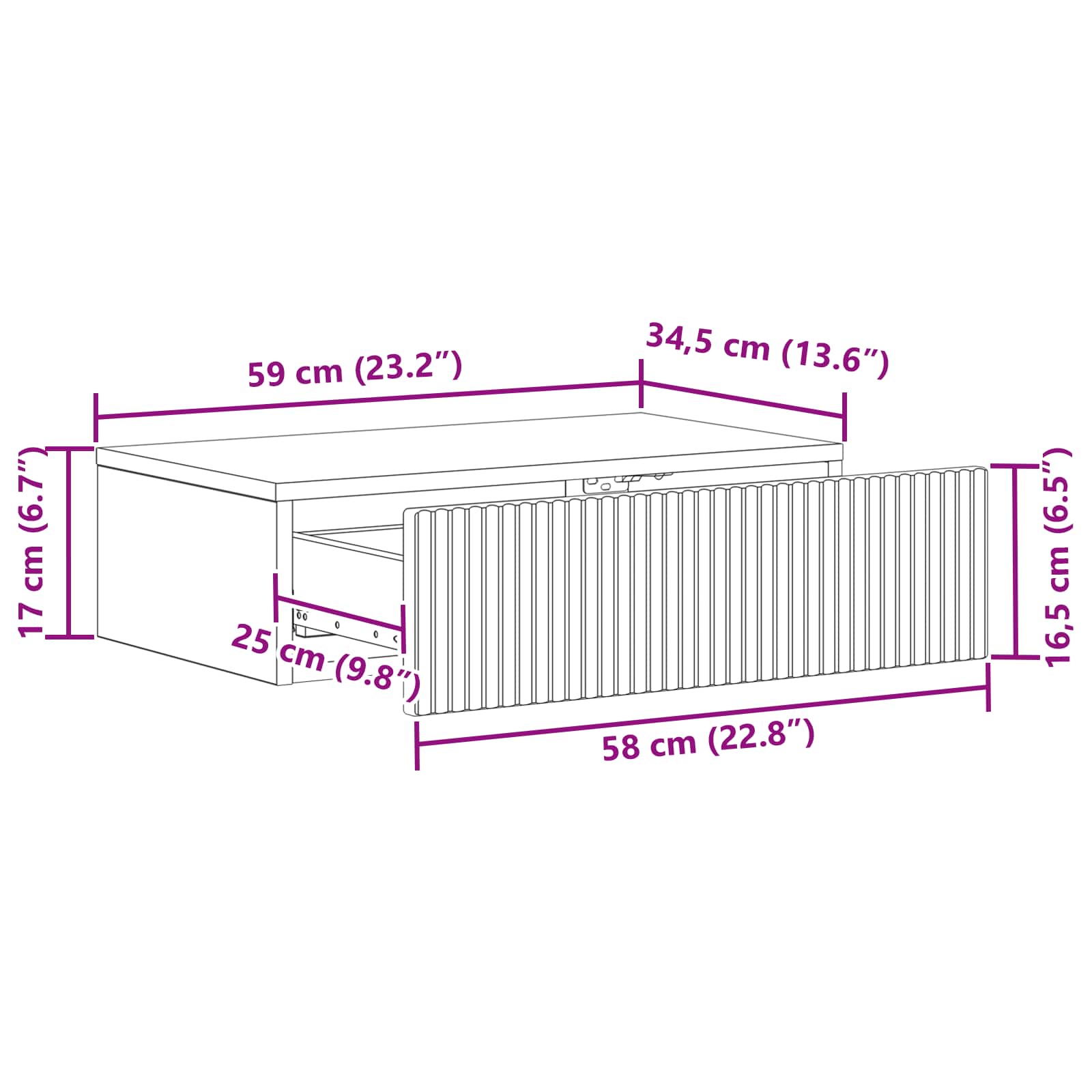 Tavolino da Parete Laterale Grigio Sonoma 59 x 34,5 x 17 cm | homemem39