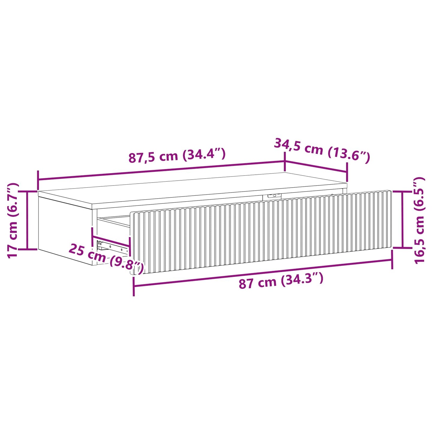 Tavolino da Parete Laterale Rovere Fumo 87,5 x 34,5 x 17 cm | homemem39