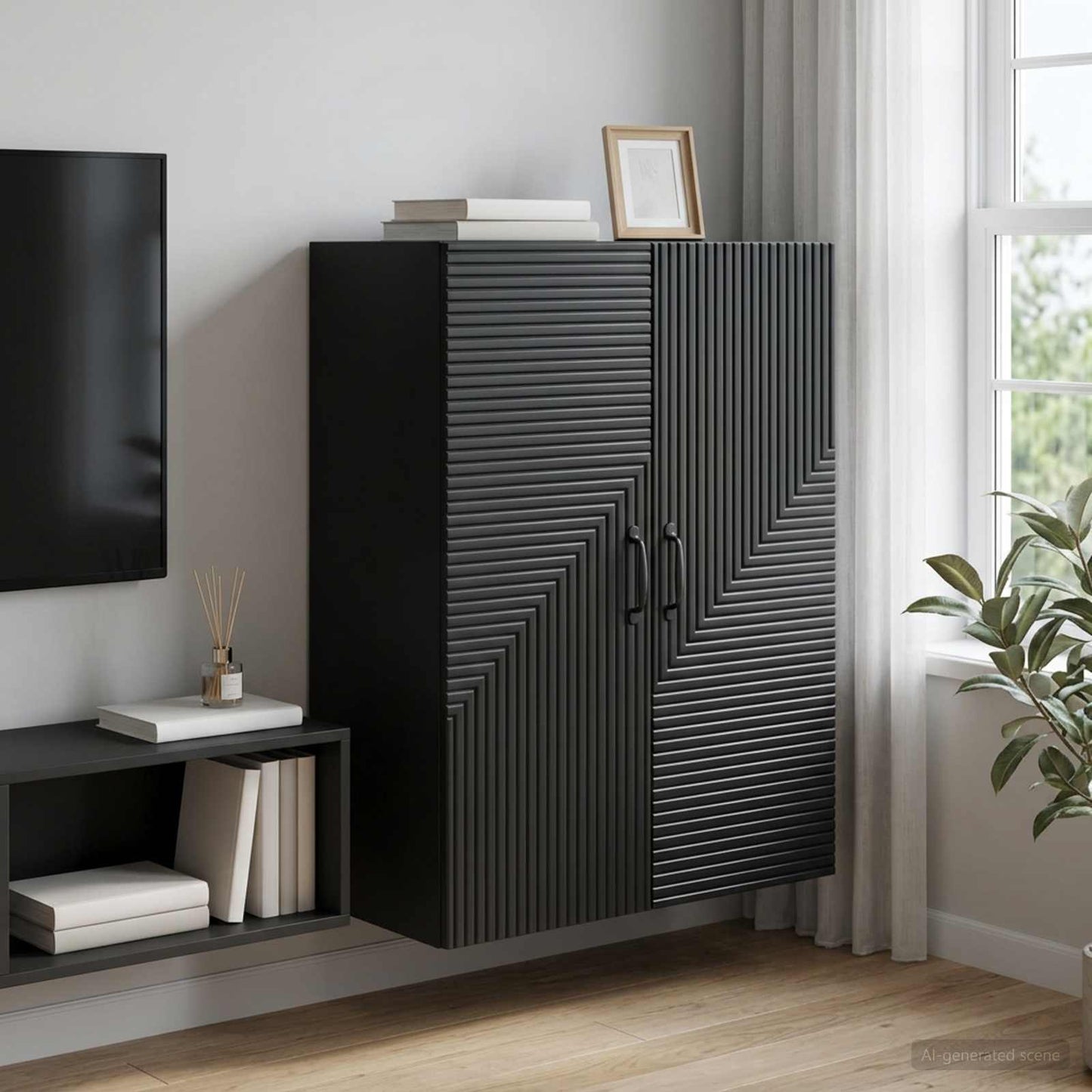 Mobiletto a muro Nero 66 x 34,5 x 90 cm Legno ingegnerizzato | homemem39